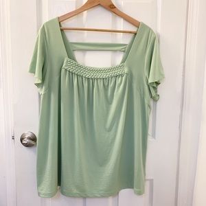 Green Top w/Front Braiding and Cute Back Cut-out